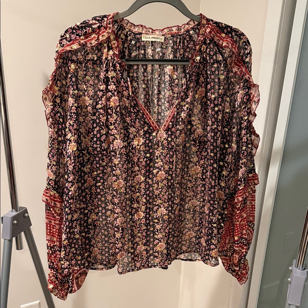 Ulla Johnson Silk Lurex Floral Peasant Blouse – Size 8